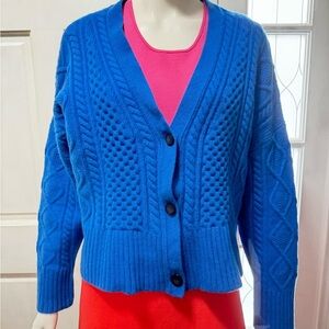 St. John Women's Blue Galway Cable-Knit Wool & Cashmere Cardigan Sweater S L